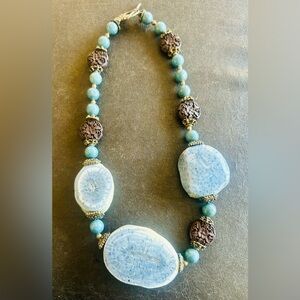Large Statement Piece Necklace. Blue Coral and Turquoise